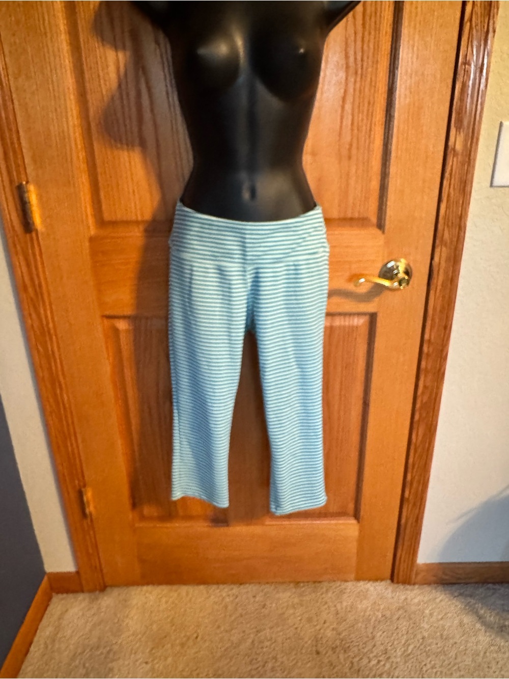 New Balance Light Blue and green Striped Cropped Leggings